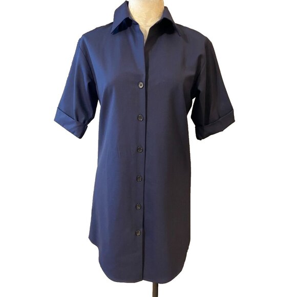 Navy Blue Button-Up Shirt Dress - Picture 1 of 6